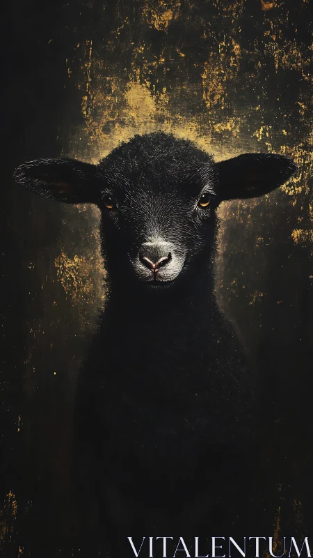 Black lamb portrait rendered against textured gold chiaroscuro