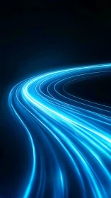 Curved neon light trails simulate high-speed digital data flow
