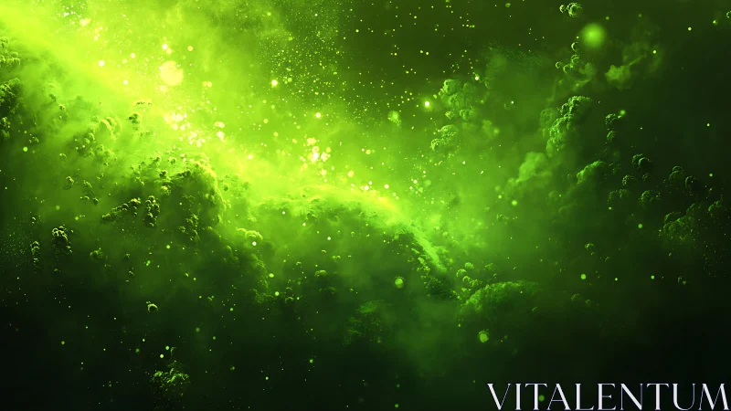 Neon green cosmic nebula swirls through a glowing void.