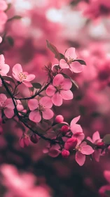 Macro photography of pink Crabapple blossoms with selective focus depth.