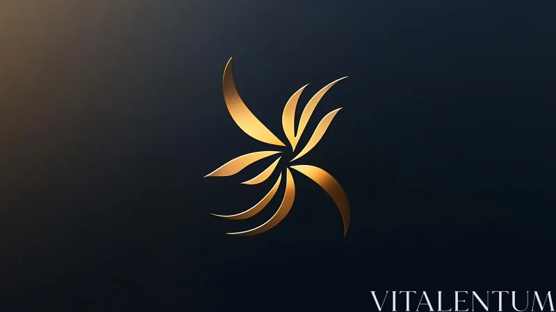 Elegant abstract gold floral emblem on dark gradient background.