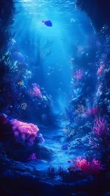 Sunlit coral canyon reveals a tranquil, glowing ocean depth