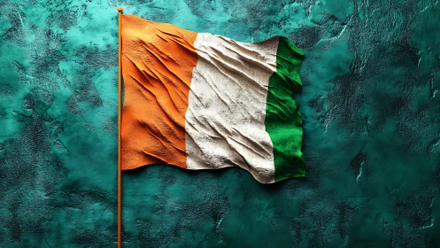 Textured Ivory Coast flag rendered on teal concrete wall