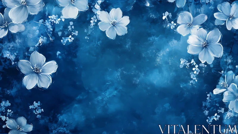 Blue Floral Dream with White Cosmos Blooms.