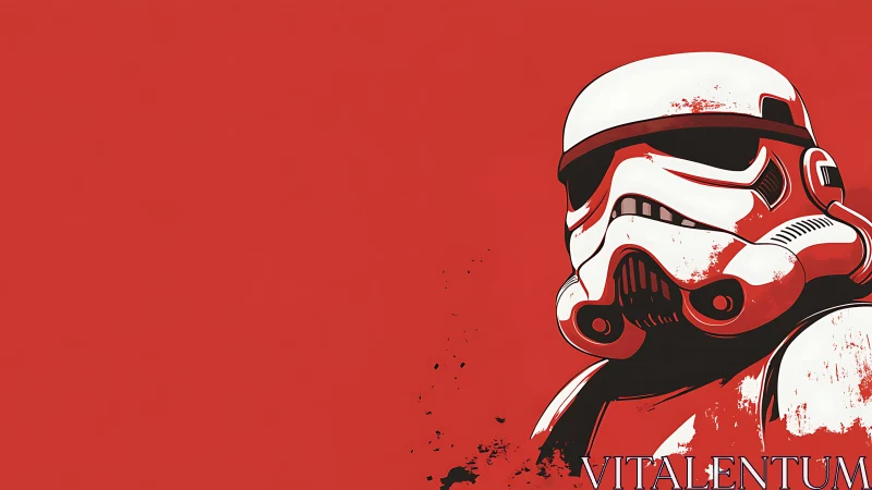 Bold helmeted soldier stands strong against vivid red