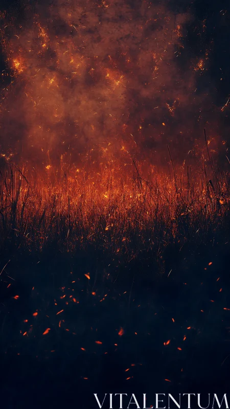 Wildfire with Ember Particles at Night.