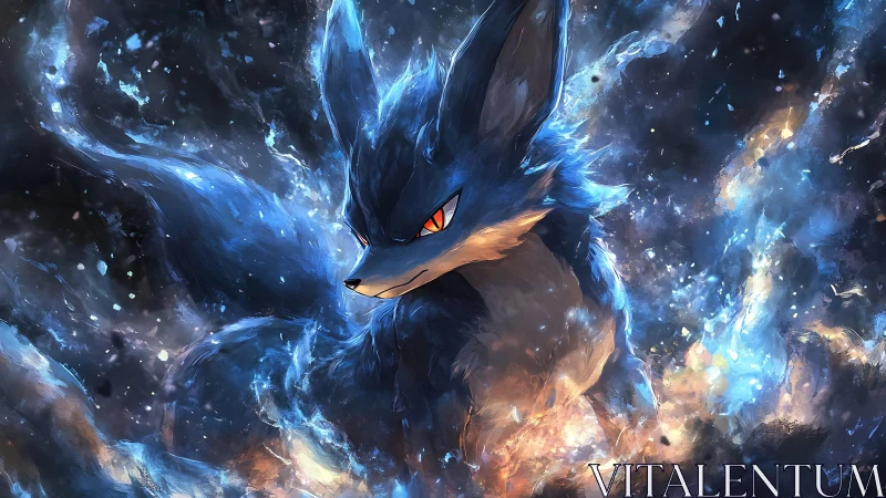 Mystical fox warrior wrapped in swirling cosmic starlight.