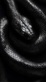 Coiled black serpent gleams with sleek, sculptural menace