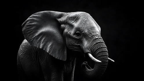 Majestic elephant portrait in dramatic monochrome lighting.