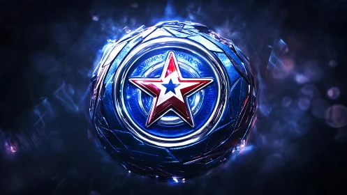 Galactic chrome emblem with radiant red star core ignited.