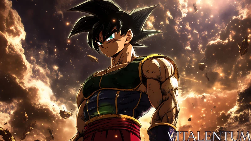 Starlit warrior prince braving a storm of shattered cosmos.