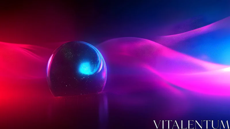 Futuristic Glass Sphere with Neon Waves in Digital Art Style.