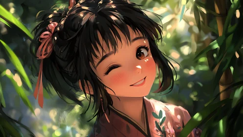 Sunlit bamboo turns a playful wink into soft summer magic