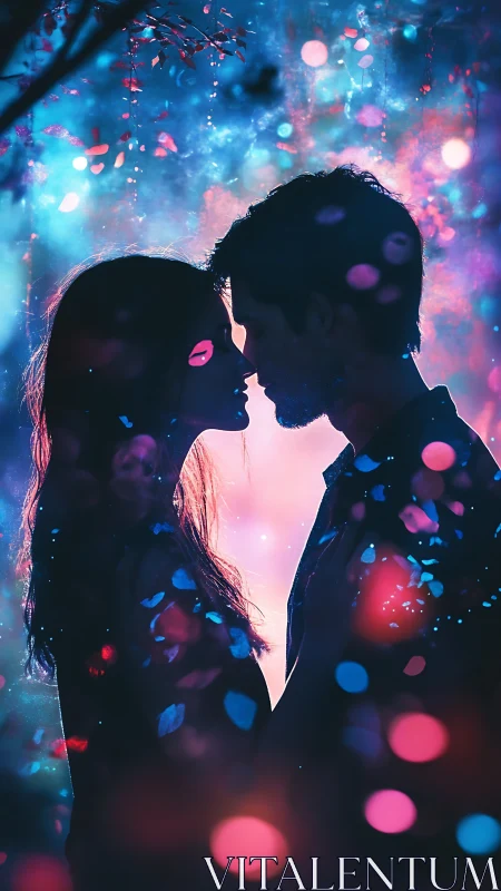 Neon Silhouettes: Digital Romance Rendered Through Light Particles.