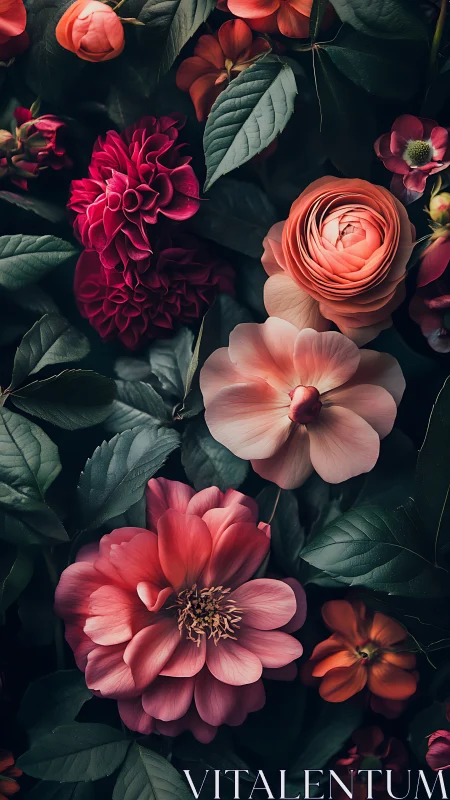 Floral Composition: Stratified Blooms in Chromatic Interplay.