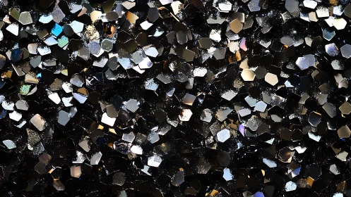 Shiny Black and Silver Confetti Close-Up in Abstract Style.