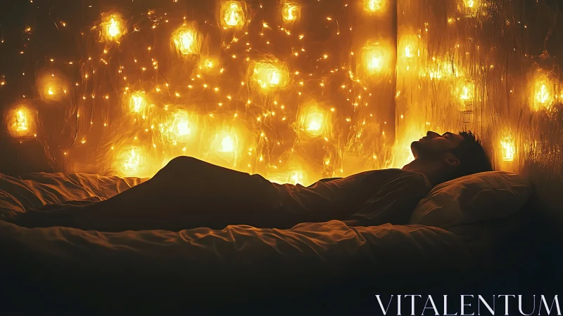 Dreamlike bedroom interior renders glowing bokeh light wall