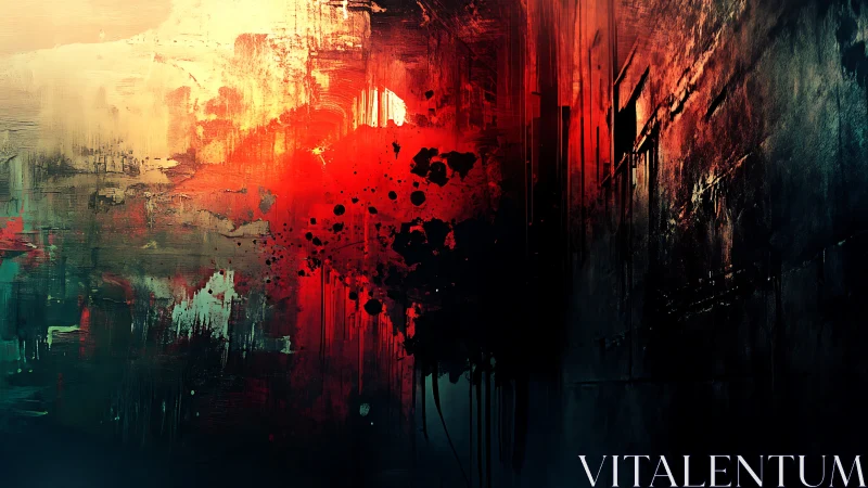 Abstract digital painting with visceral red light and shadowed voids.