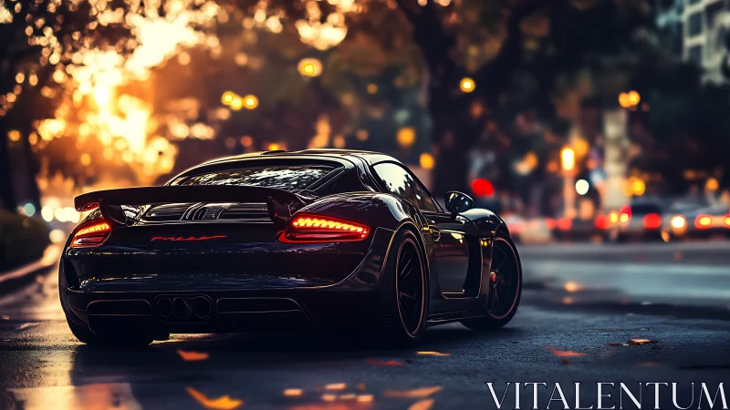Midnight coupe prowls through ember-lit autumn streets