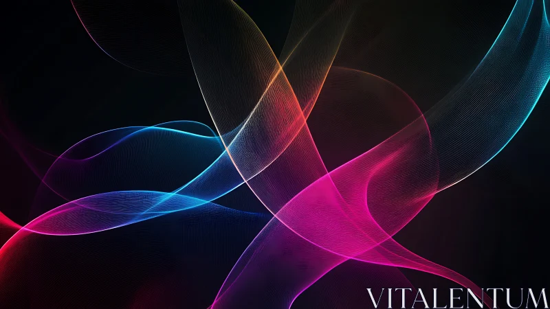 Interlaced multicolored light ribbons cross over dark field