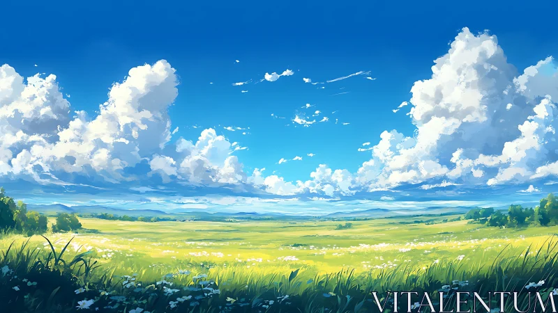 Sky-dancing clouds drift lazily above a wildflower sea