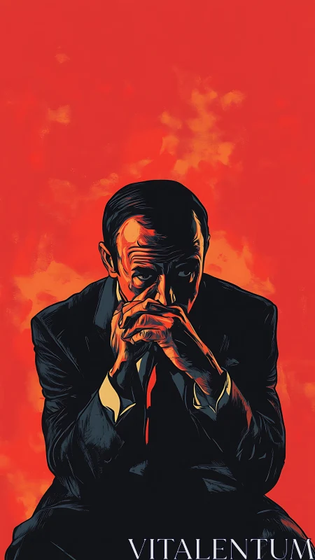 Storm-lit thinker folds shadows into a burning silence