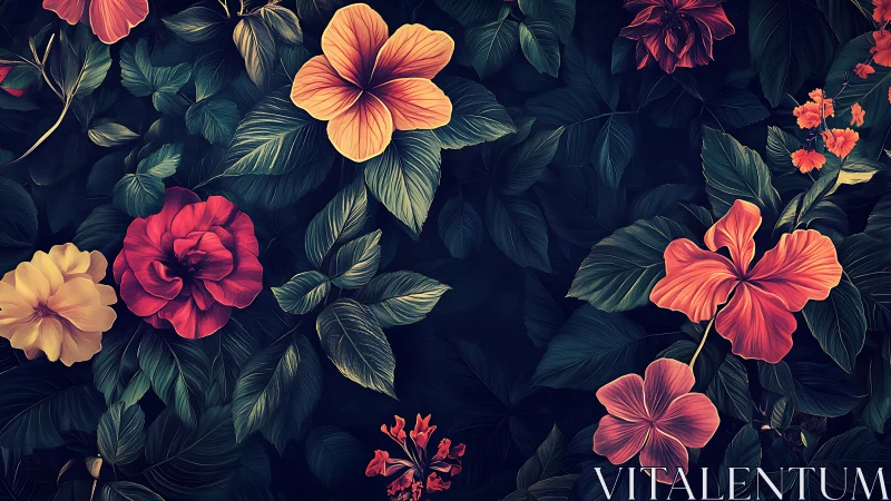 Botanical Nocturne: Vibrant Floral Composition Against Deep Indigo Background.