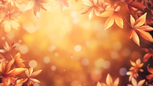 Gentle autumn leaves drifting through golden evening light.