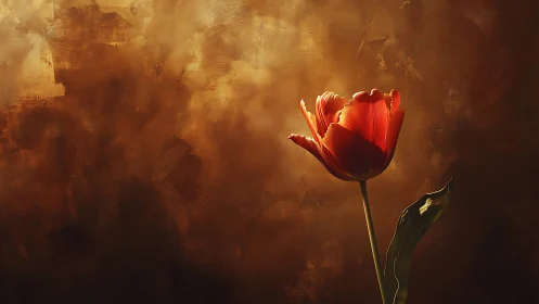 Single tulip stem isolates against painterly bokeh light field