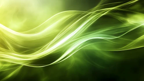 Glowing green light waves drift gently across a soft horizon