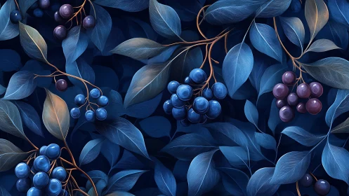 Midnight berry canopy under tangled sapphire leaves.