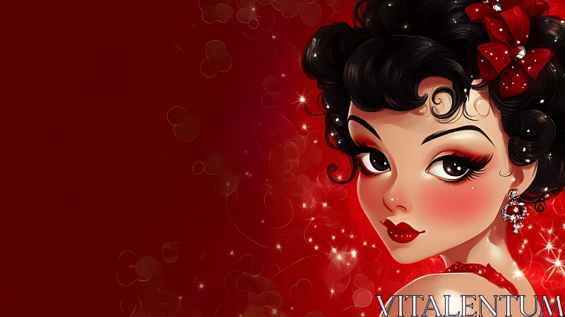 Stylized pin‑up portrait renders retro glamour in vivid red