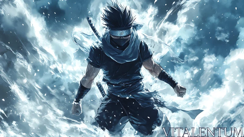 Storm-forged anime ninja unleashes swirling elemental power.