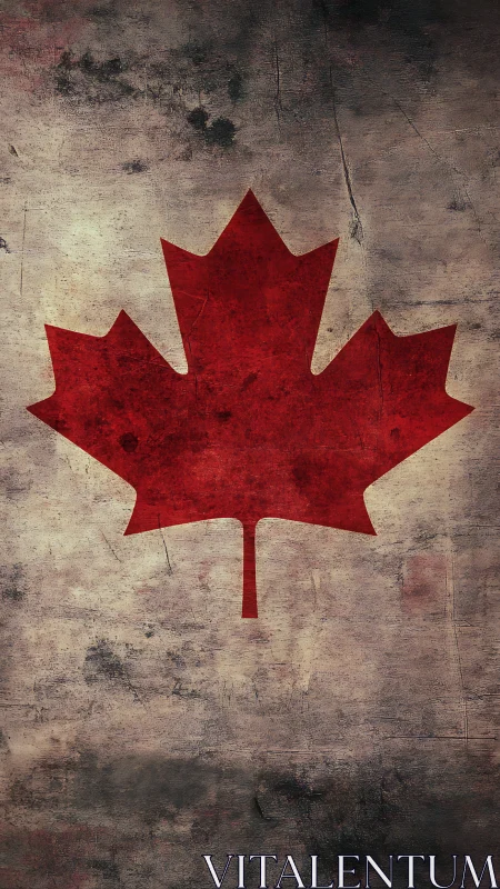 Distressed Canadian maple leaf emblem on grunge field.