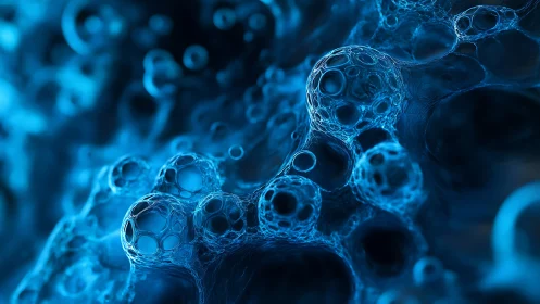 Bubbling blue nebula quietly assembles a liquid cosmos