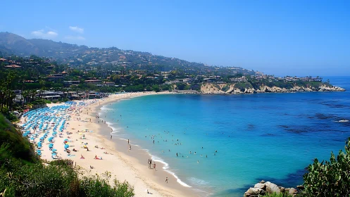 Sunlit coastal bay invites swimmers to enjoy turquoise waves