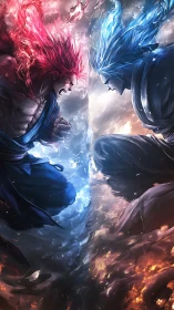 Twin elemental warriors collide where fire and frost roar