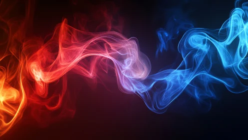 Bilateral red and blue volumetric smoke streams in dynamic collision
