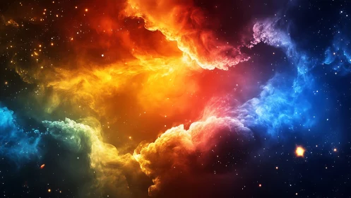 Bipolar nebula clouds in vivid red blue complementary spectrum.