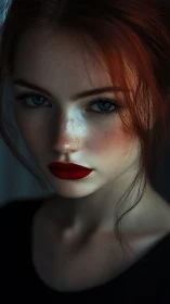 Striking red haired portrait glows with quiet, thoughtful grace