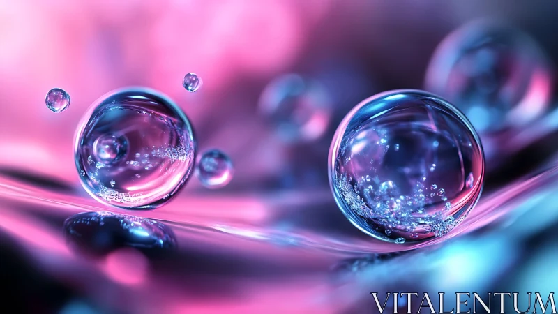 Liquid planets drift through neon tides in glassy silence