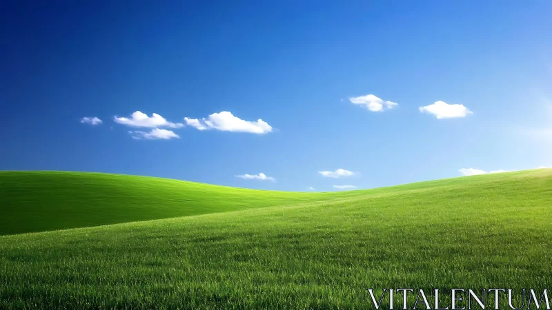 Rolling green hills hum quietly beneath a polished blue sky