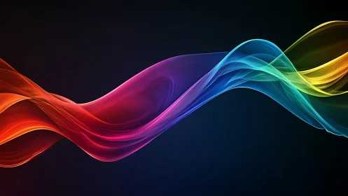 Flowing neon spectrum wave glows on deep twilight black