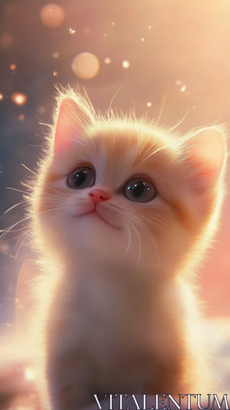 Adorable Fluffy Kitten Glowing in Warm Golden Light.