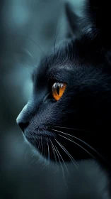 Black Cat Profile with Amber Eye Detail
