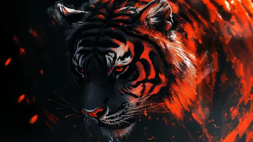 Flaming tiger portrait rendered in high-contrast digital painting