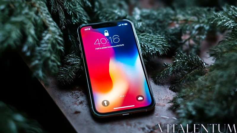 Modern Smartphone Displaying Vibrant Gradient Lock Screen in Natural Setting