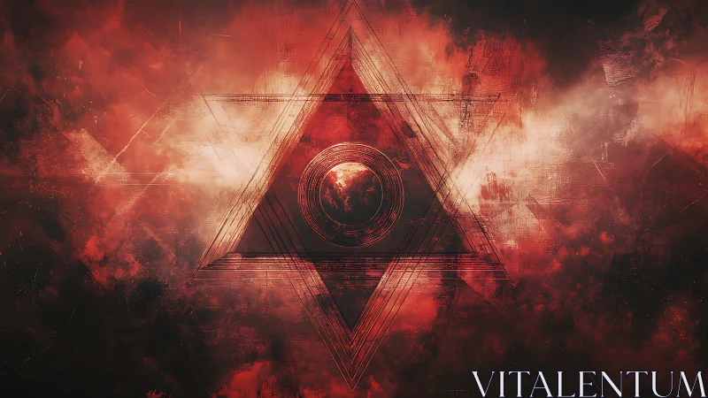 Star-forged gateway suspends a burning world in red clouds