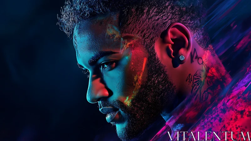 Neon-lit side profile portrait in dynamic cyber glow.