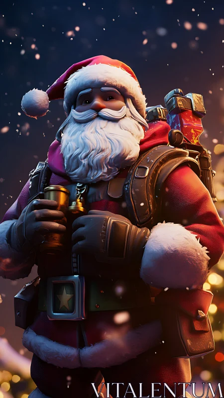 Tactical 3D Santa avatar with gear-packed holiday loadout.